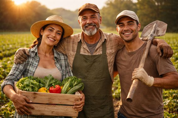 Agricultural workers collaborating in the field